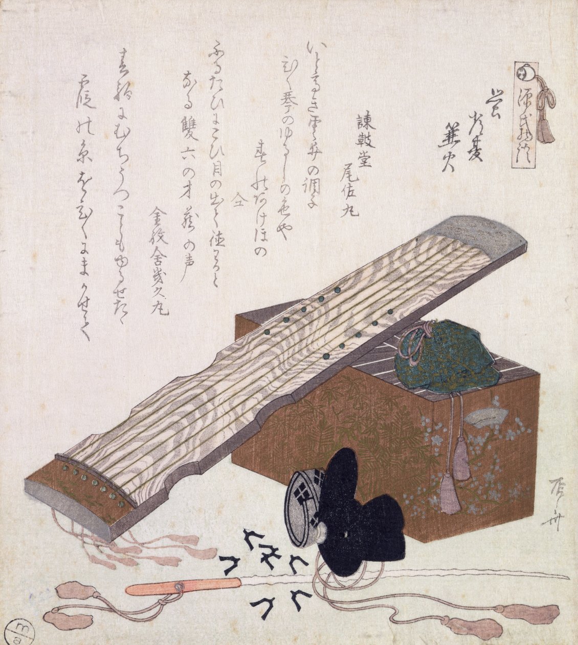 Still Life with a Koto, c.1810 (barevný dřevořez) od Ryuryukyo Shinsai