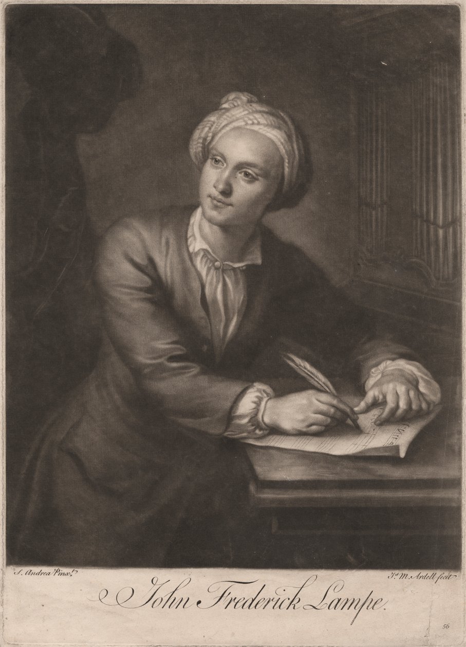 John Frederick Lampe, vyryl James McArdell (asi 1729-65), asi 1765 (mezzotinta) od S. Andrea