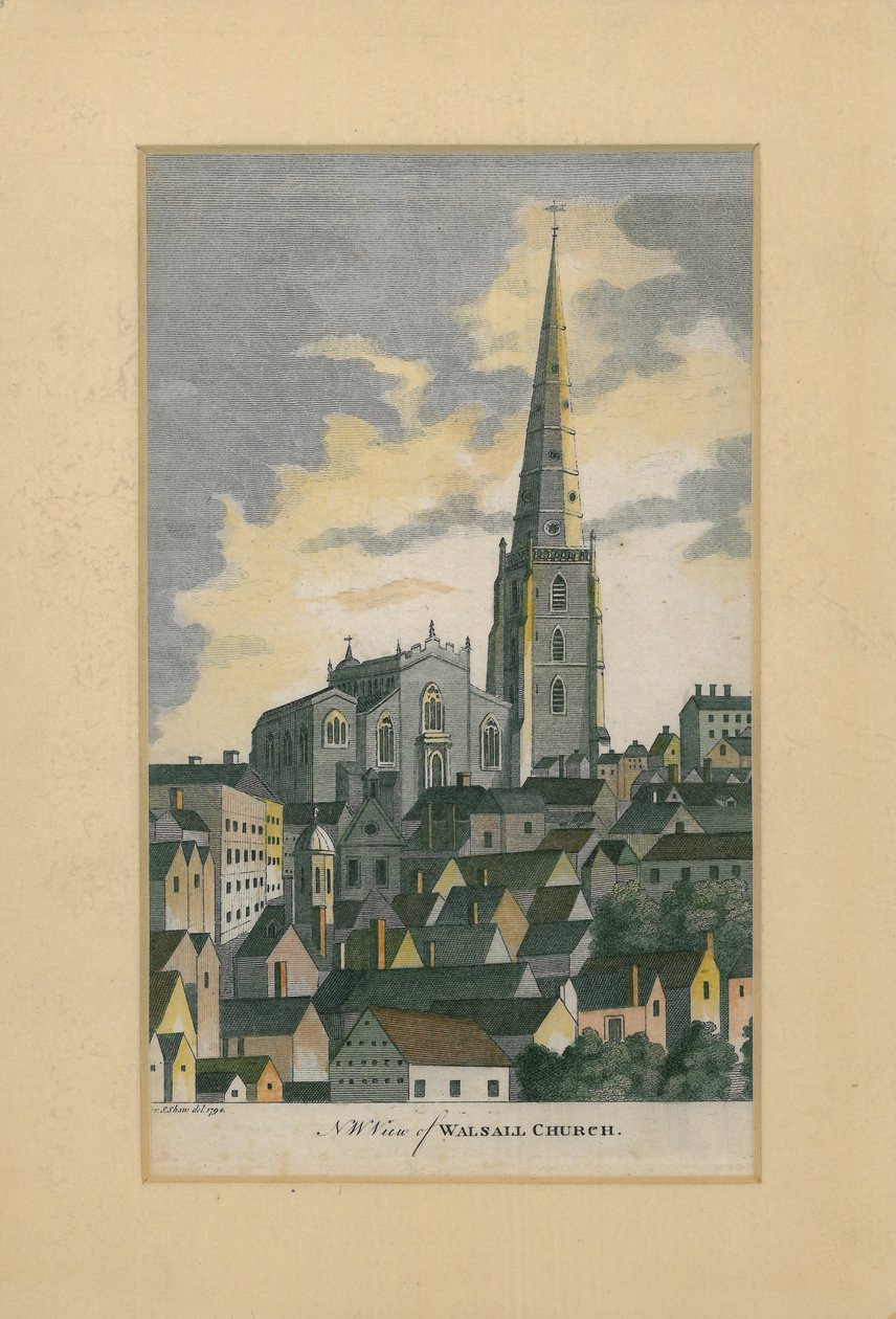 Pohled na kostel ve Walsallu ze severozápadu, 1794 od S. Shaw