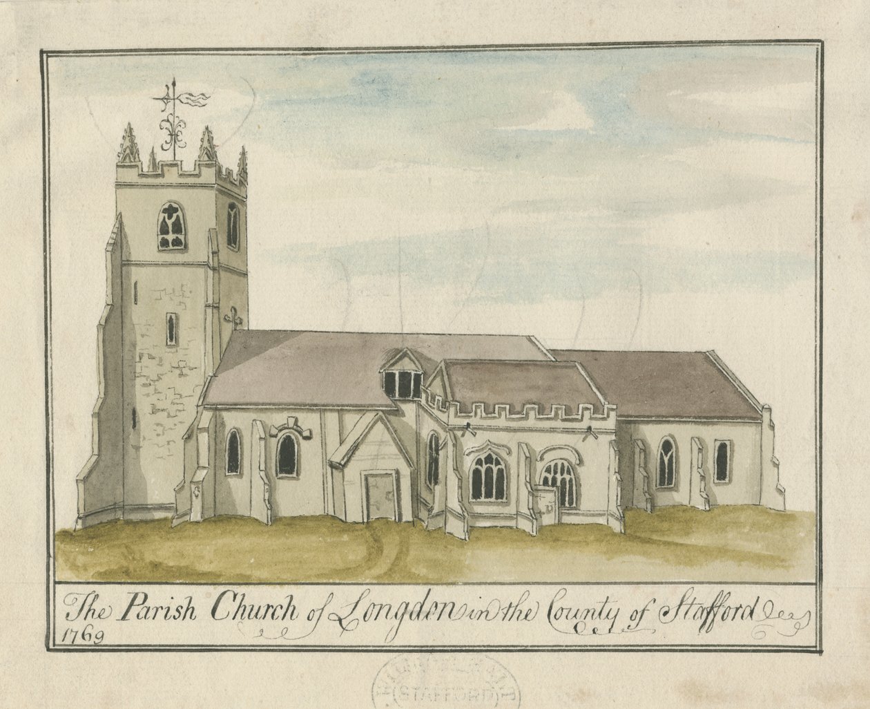 Longdon Church: malba akvarelem od S Bentley