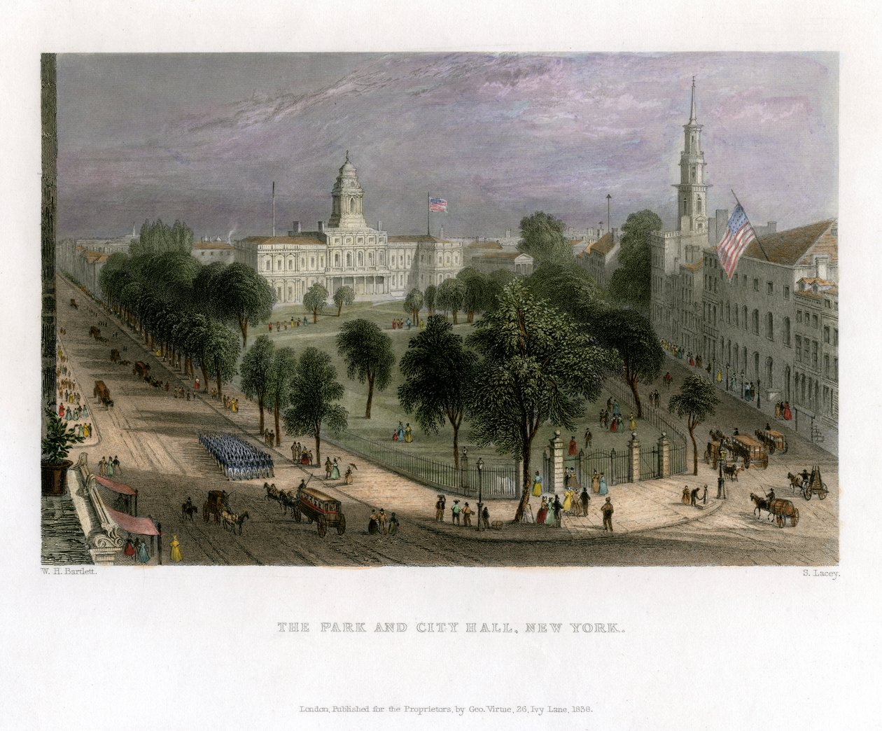 The Park and City Hall, New York, USA, 1838. od S. Lacey