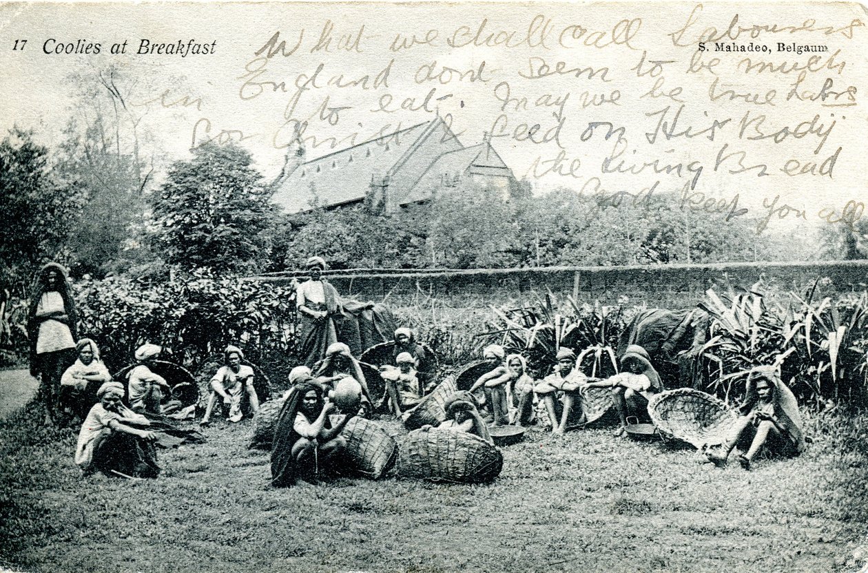 Coolies at breakfast, n. 1908 (m/w kuva) od S. Mahadeo
