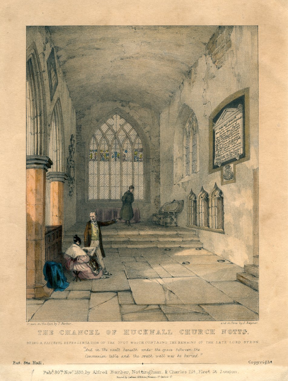 Kněžiště Hucknall Church, Nottinghamshire, 1835 od S Rayner
