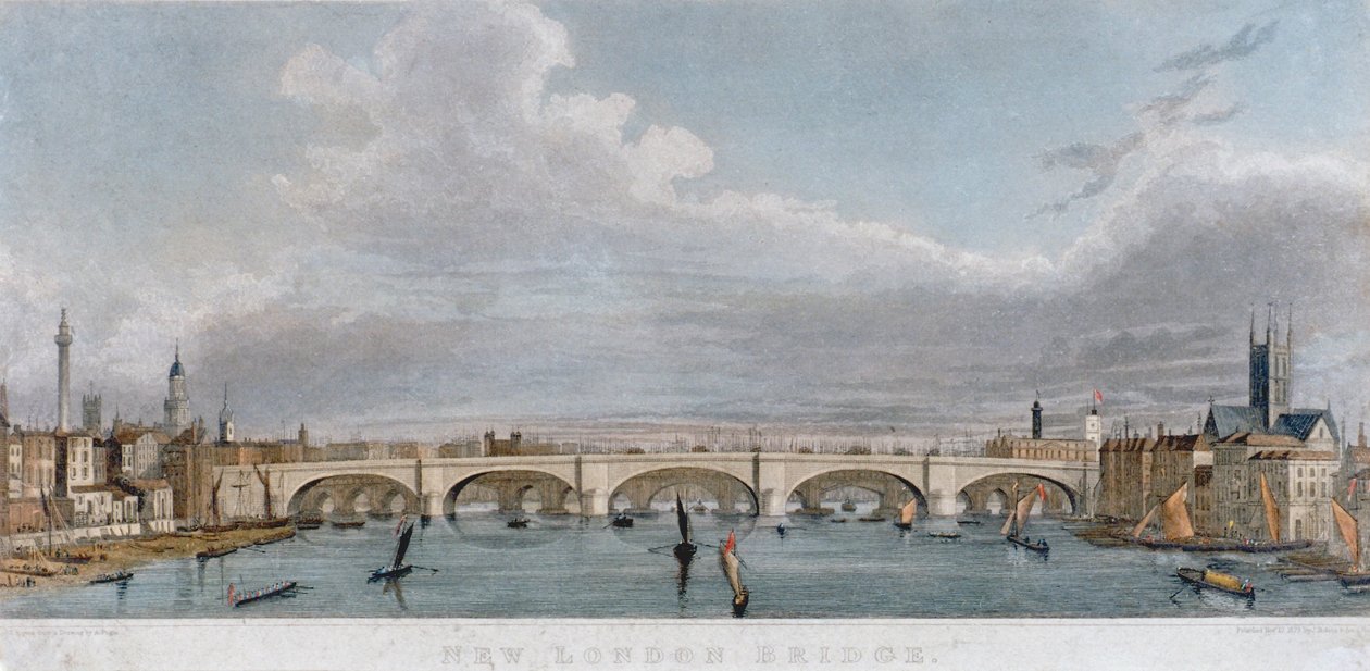Pohled na London Bridge od západu s loděmi na řece Temži, 1829 od S Rogers