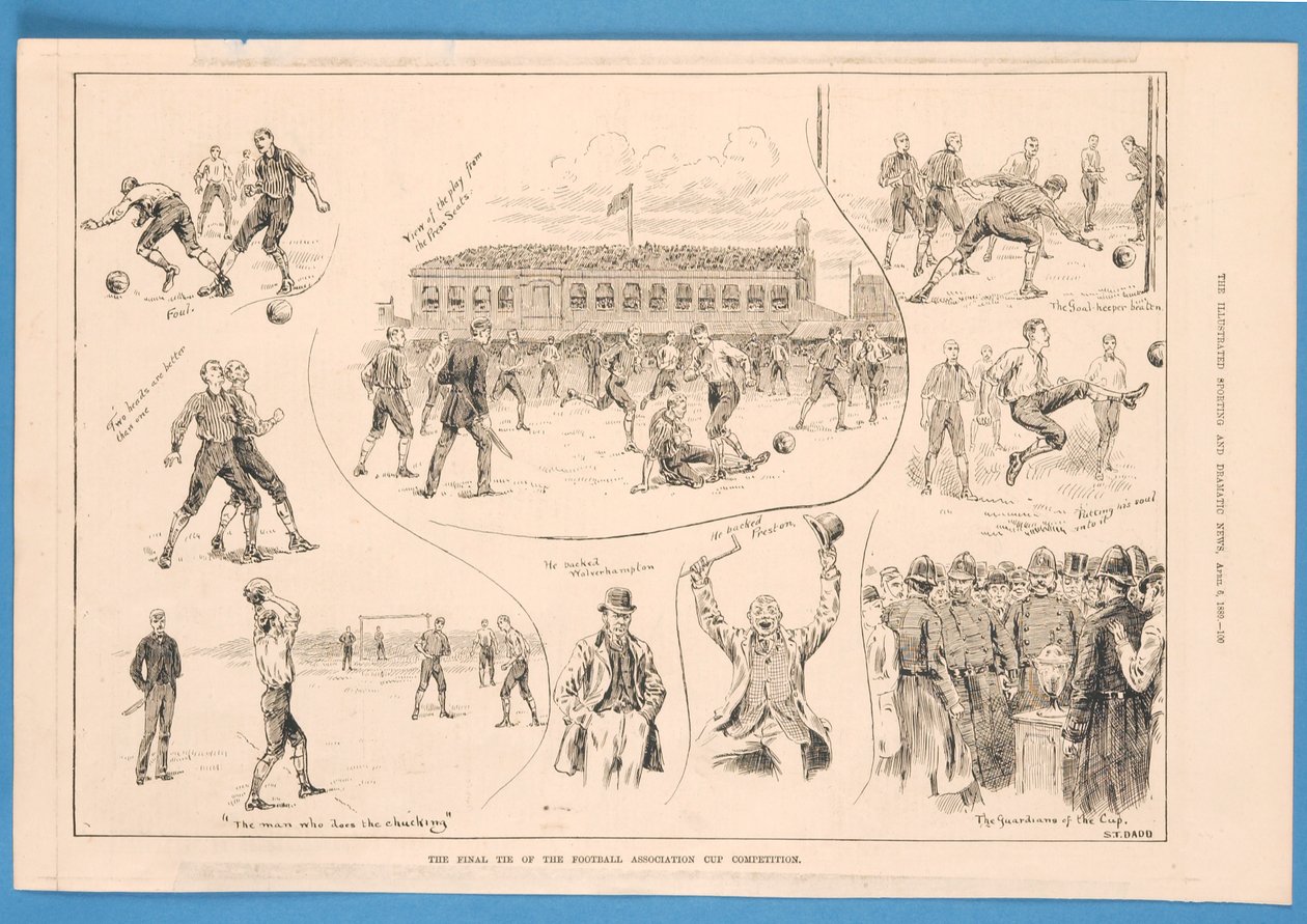 Finále soutěže o pohár fotbalového svazu, z „Ilustrovaných sportovních a dramatických zpráv“, 6. dubna 1889 (litho) od S. T. Dadd