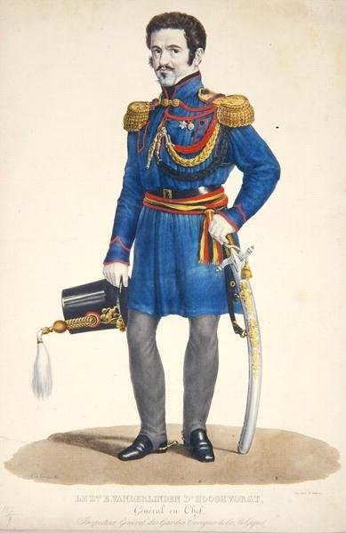 Emmanuel Vanderlinden, generál baron z Hooghvorstu, velitel belgické civilní gardy, vyryl F. Judenne od S. de Droogers