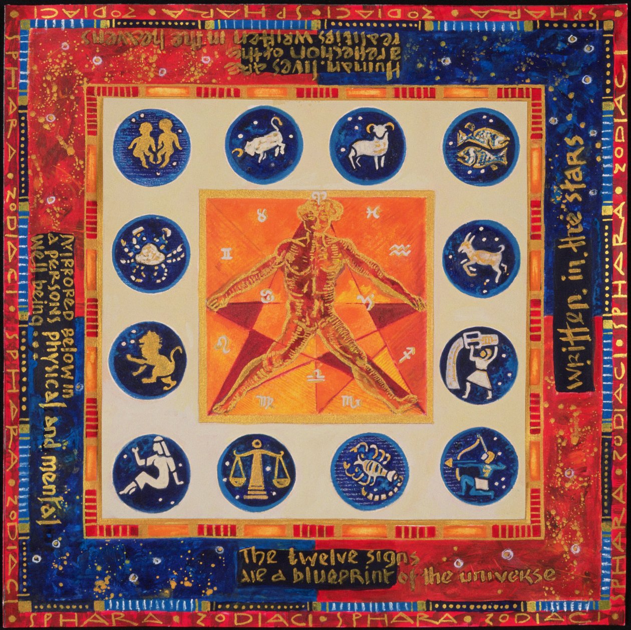 Astrologie, 1999 (akryl a kvaš na papíře) od Sabira Manek