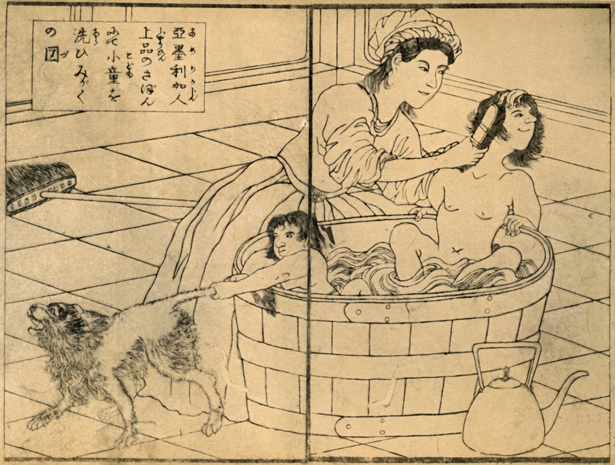 „Americká žena koupající své děti“, 1862-1865, 1924. od Sadahide Utagawa
