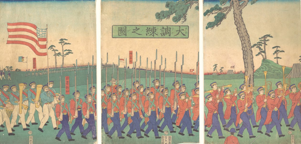 Great Military Drill, 1866 Keio 2, 2. měsíc. od Sadahide Utagawa