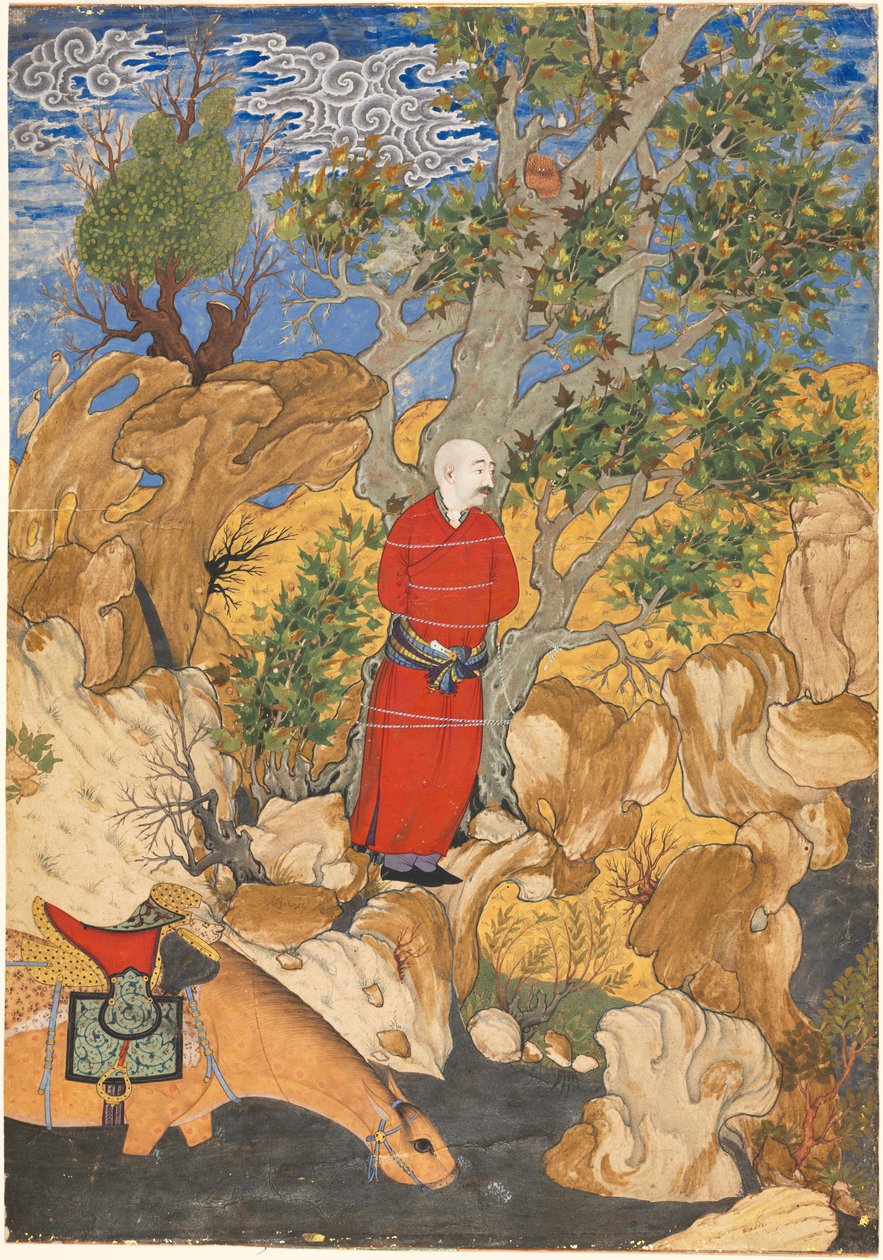 Aulad přivázaný k platanu, ze Shahnamy od Firdausiho, 1575-1600. od Sadiqi Bek