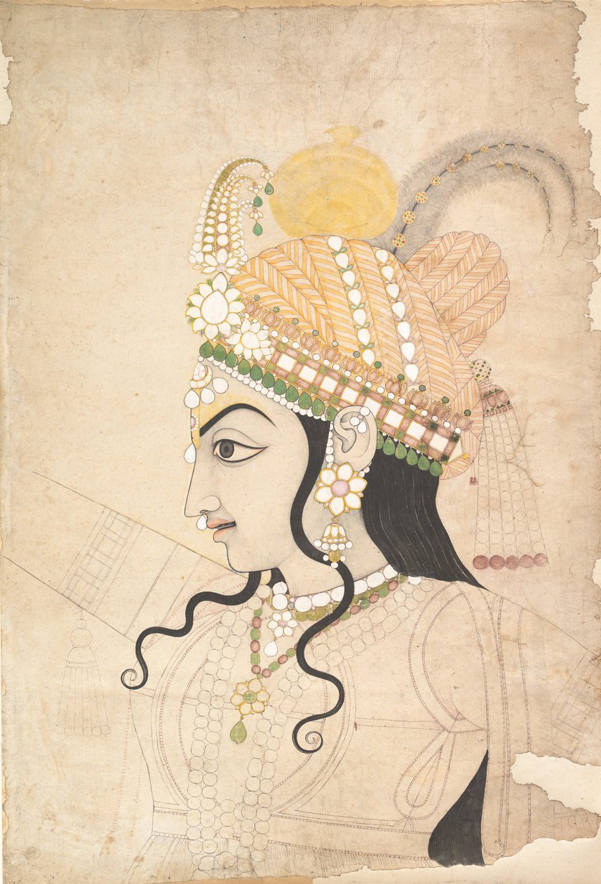 Hlava Krišny: karikatura pro nástěnnou malbu Raslily, ca. 1800. od Sahib Ram