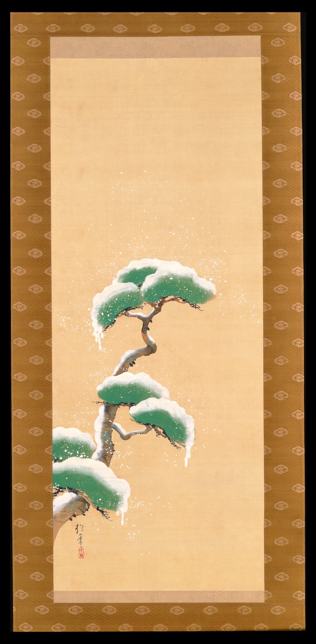 Závěsný svitek zobrazující zasněženou borovici, z Triptychu tří ročních období, japonština, začátek 19. století od Sakai Hoitsu
