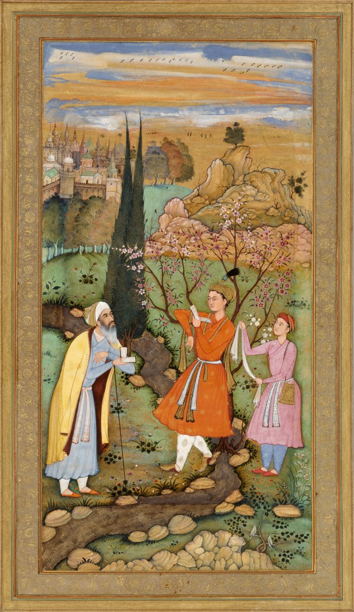 List z Muraqqa Gulshan- básník a princ (recto) kaligrafie (naopak) od Salim Quli