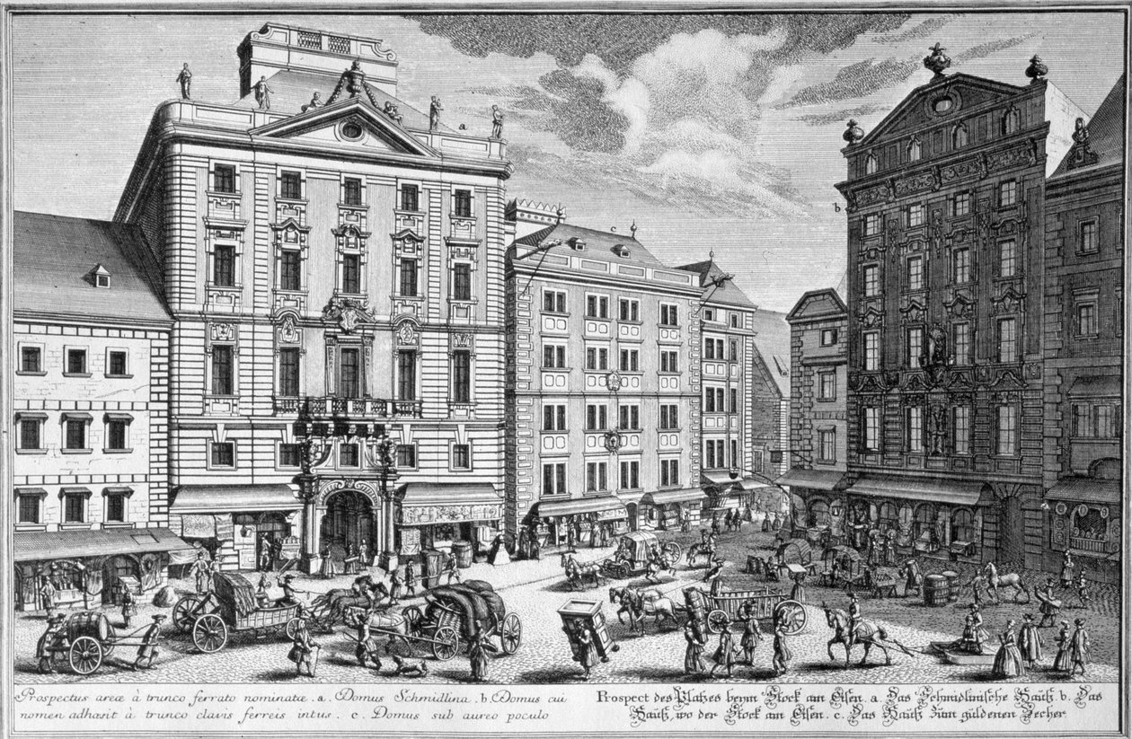 Pohled na Stock-im-Eisen-Platz, Vídeň rytý Karlem Remshardem (1678-1735) od Salomon Kleiner