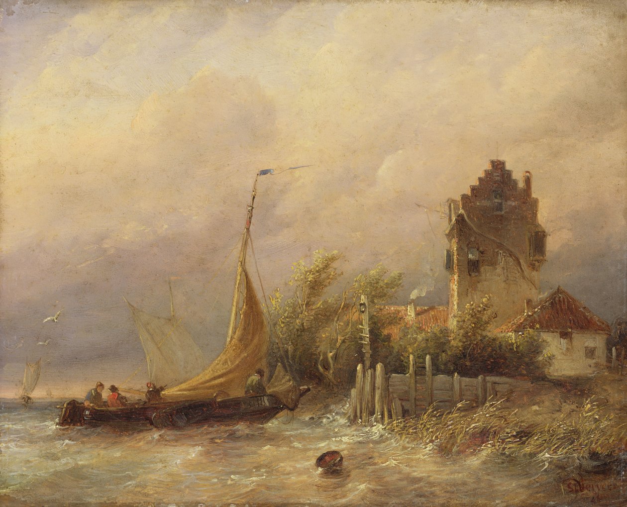 Návrat rybářské lodi domů, 1846 od Salomon Leonardus Verveer