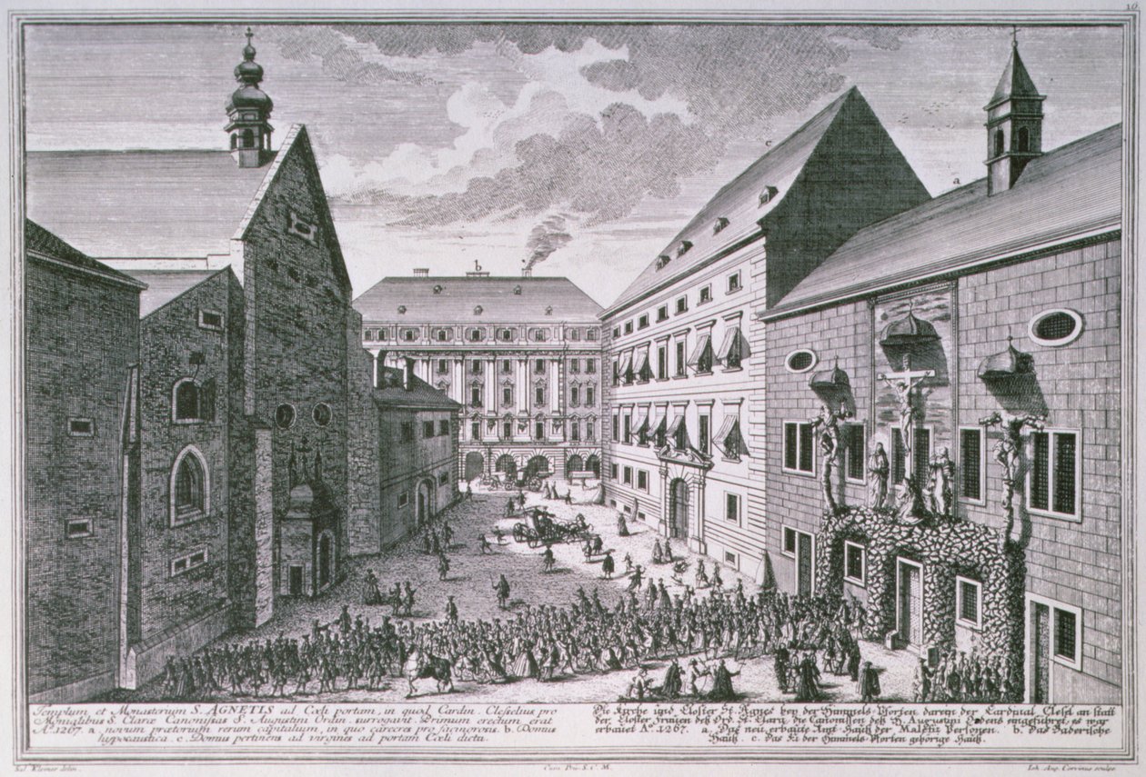 Pohled na kostel svaté Anežky, Vídeň, rytý Johann-August Corvinus (1683-1738) od Salomon after Kleiner