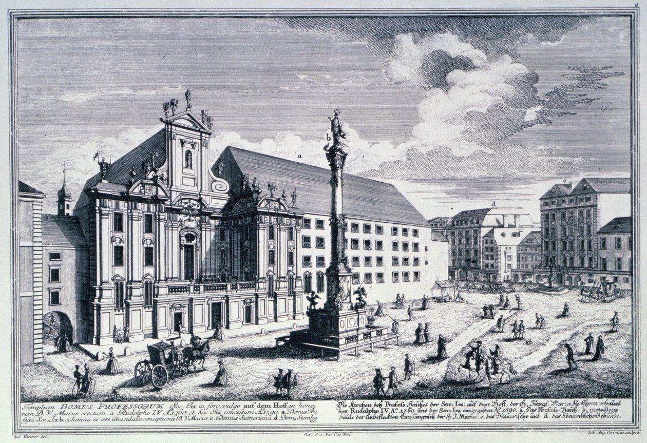 Pohled na náměstí Am Hof s Mariensaule neboli sloupem Panny Marie vyrytým Johannem-Augustem Korvínem (1683-1738) od Salomon after Kleiner