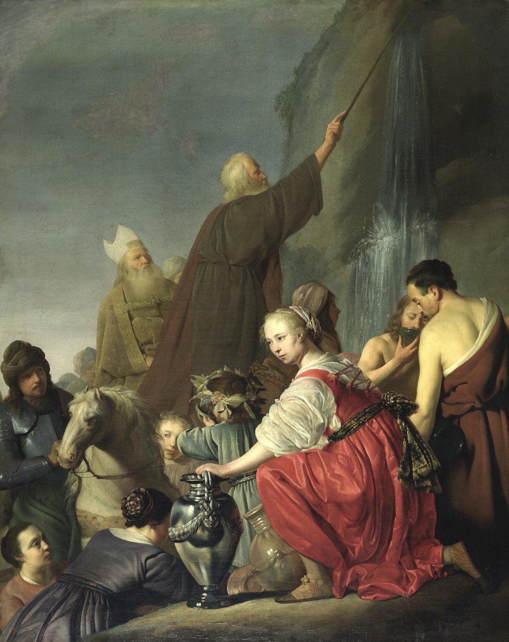 Mojžíš udeřil vodu ze skály od Salomon de Coninch