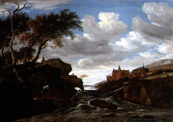 Skalnatá krajina s vodopádem, 1665 od Salomon van Ruisdael or Ruysdael