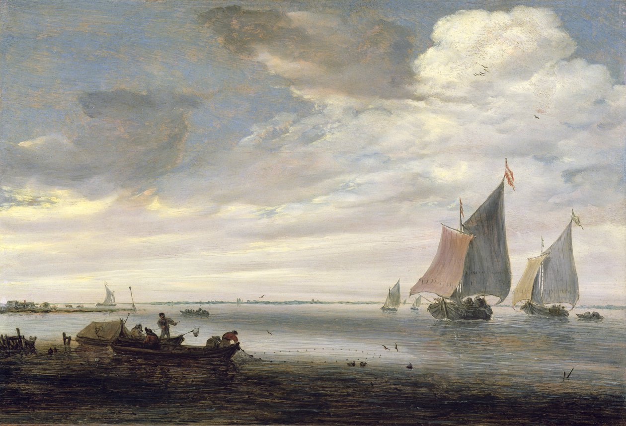 Široké ústí řeky s čluny, kolem roku 1660 od Salomon van Ruisdael or Ruysdael