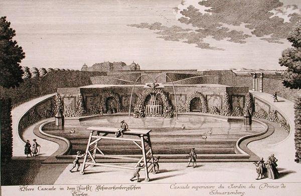 Velká kašna v zahradě knížete ze Schwarzenbergu, Vídeň, ryl Georg-Daniel Heumann (1691-1759), vydáno kolem 1724-37 (rytina) (viz také 170853) od Salomon (after) Kleiner