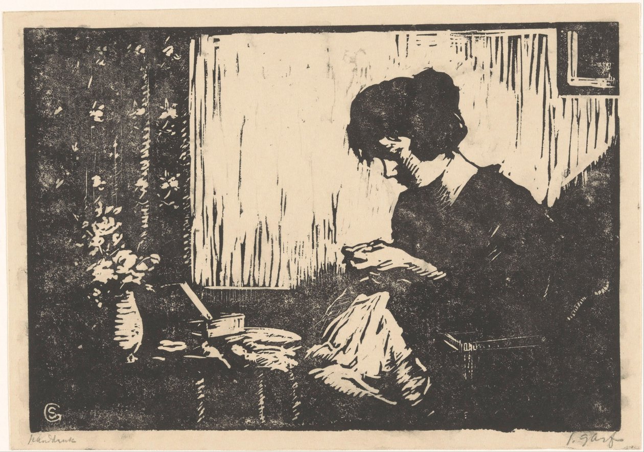 šicí žena od Salomon Garf (signed by artist)