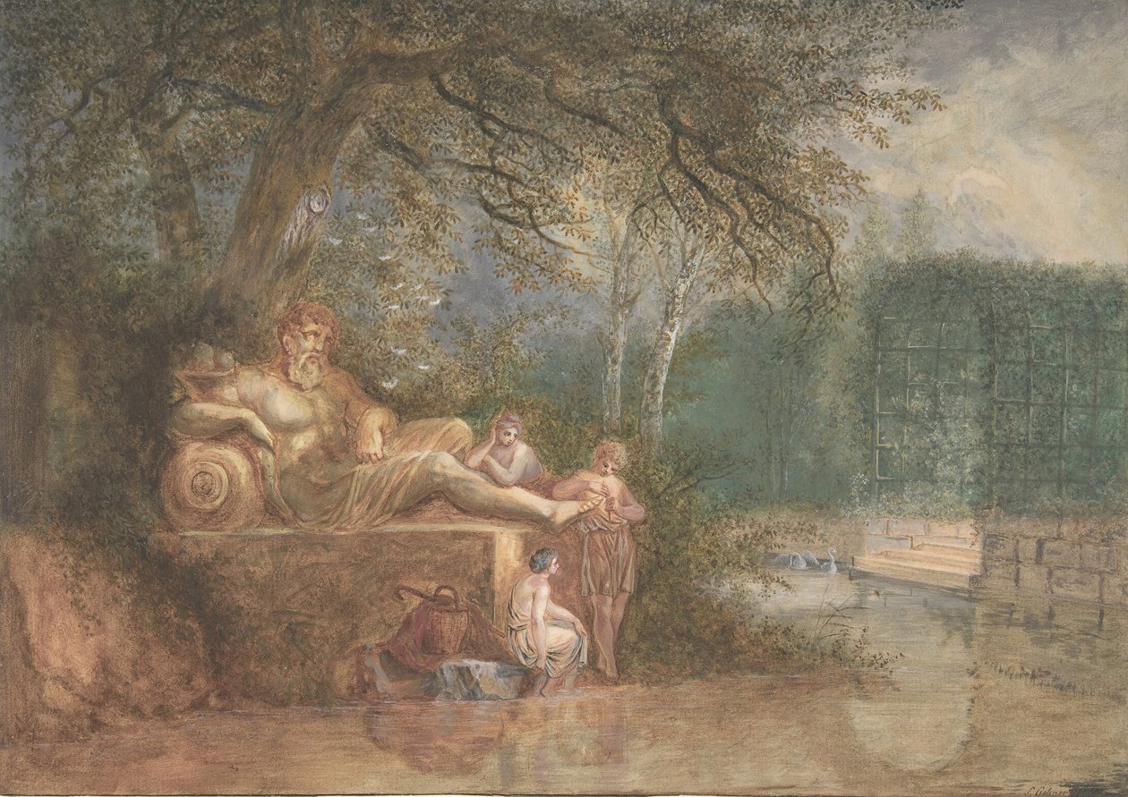 Park s postavami u sochy u vody, 1775. od Salomon Gessner