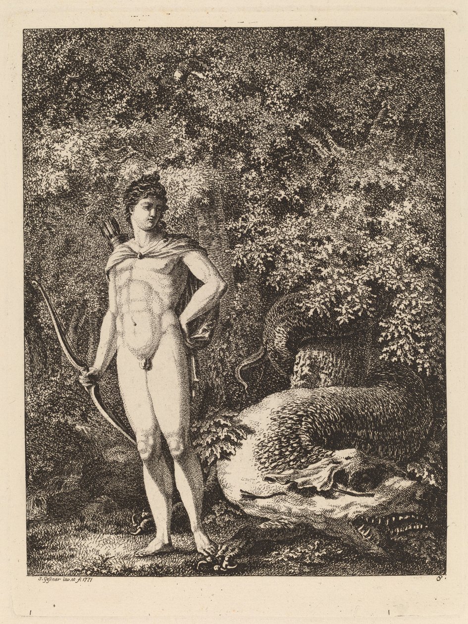 Apollo s lukem a drakem od Salomon Gessner