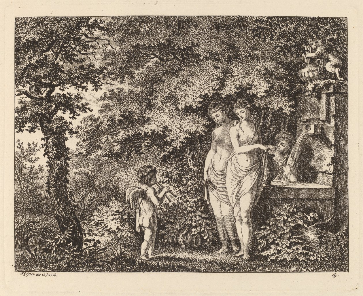 Eros se třemi dívkami u fontány, 1770. od Salomon Gessner