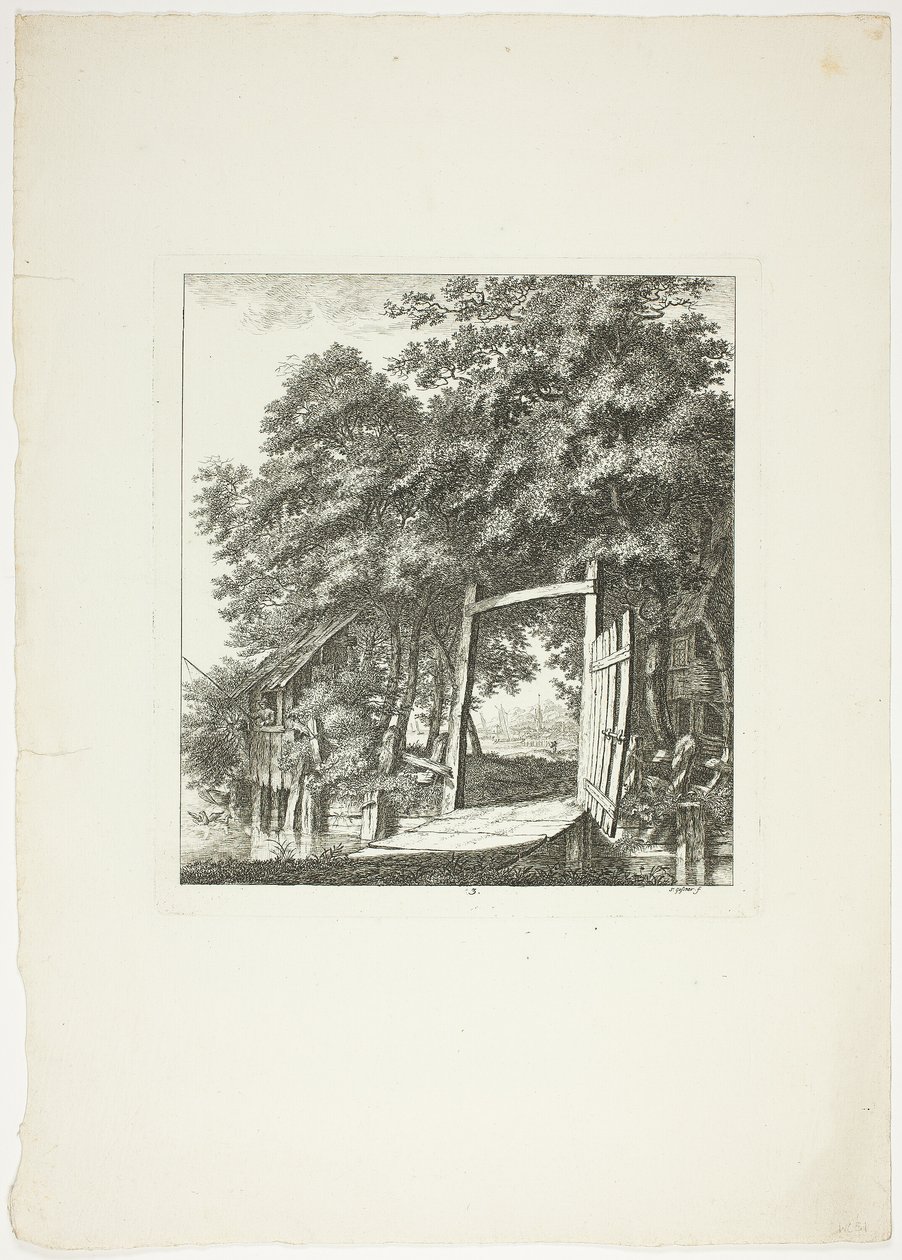 Rybolov z okna, třetí deska z knihy Paysages Dédiés à M. Warelet od Salomon Gessner