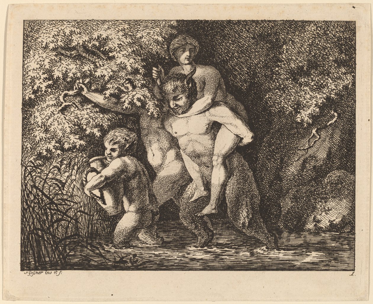 Satyr nesoucí nymfu od Salomon Gessner
