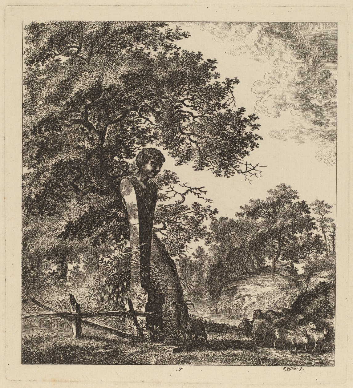 Zalesněná krajina se stádem koz a pastýřem, 1764. od Salomon Gessner