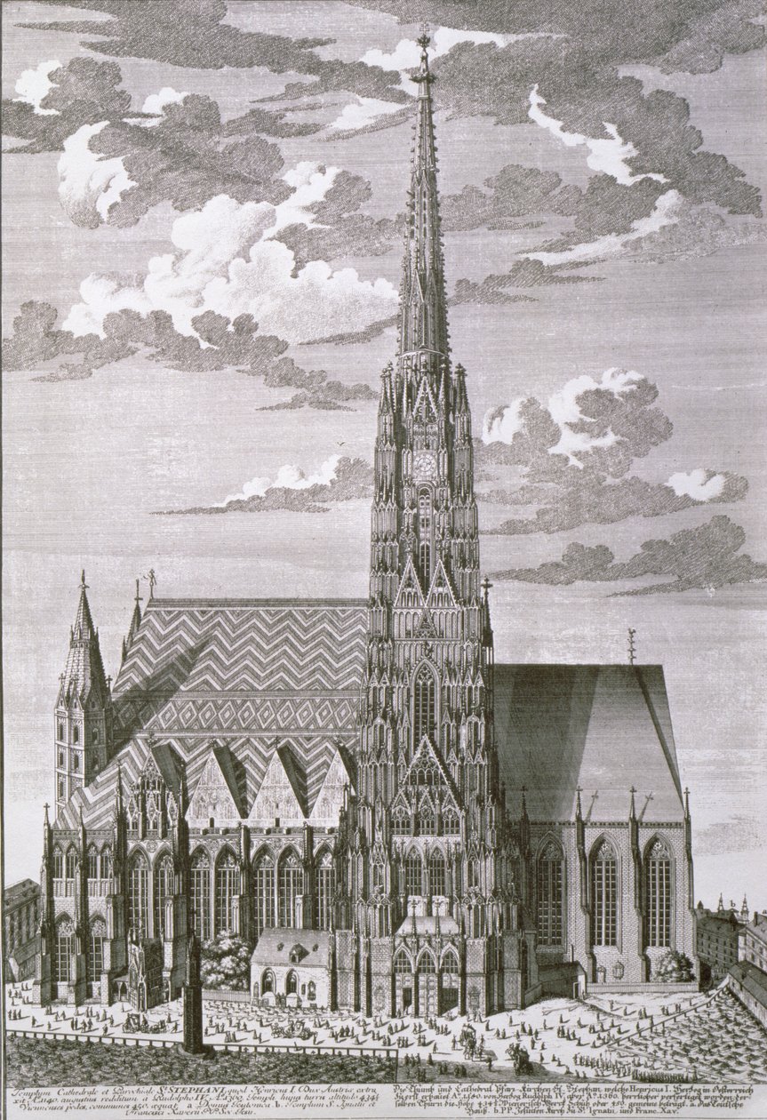 Pohled na katedrálu svatého Štěpána, Vídeň, rytý George-Daniel Heumann (1691-1759) od Salomon Kleiner