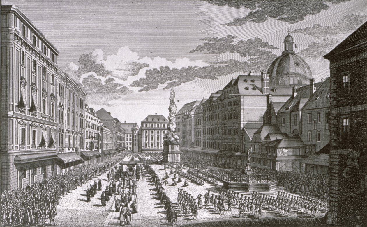 Pohled na procesí v Graben rytý Georg-Daniel Heumann (1691-1759) od Salomon Kleiner