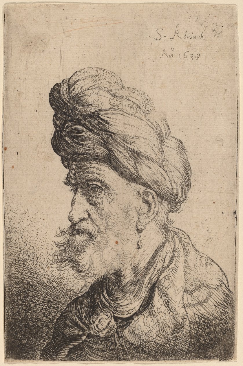 Busta muže s turbanem obráceným doleva od Salomon Koninck