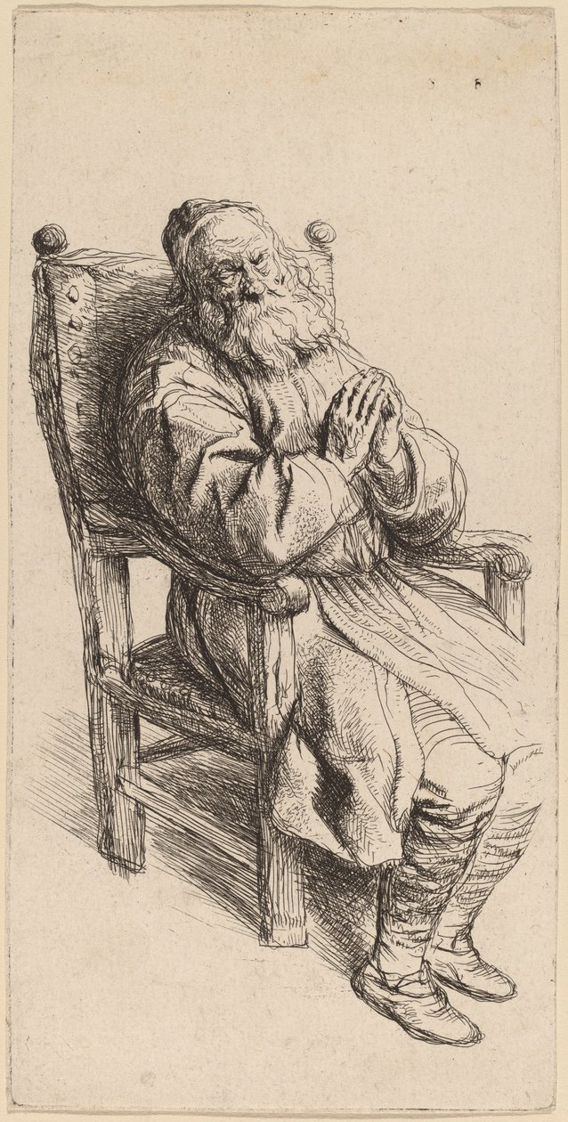 Starý muž spí v křesle od Salomon Koninck