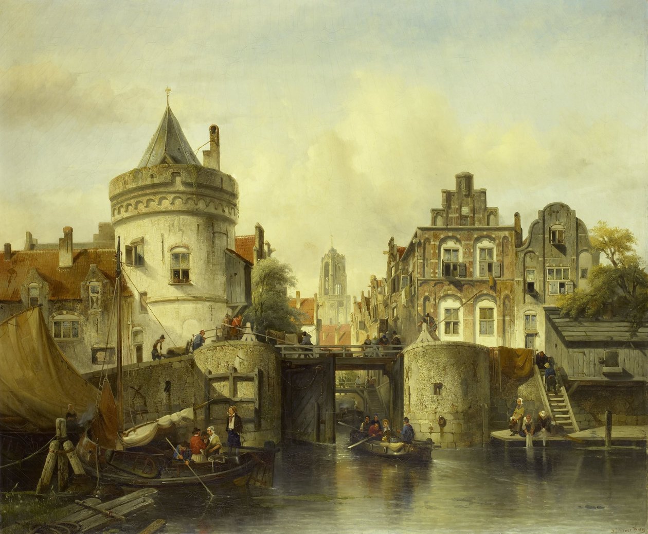 Imaginární pohled založený na Kolksluis, Amsterdam od Salomon Leonardus Verveer