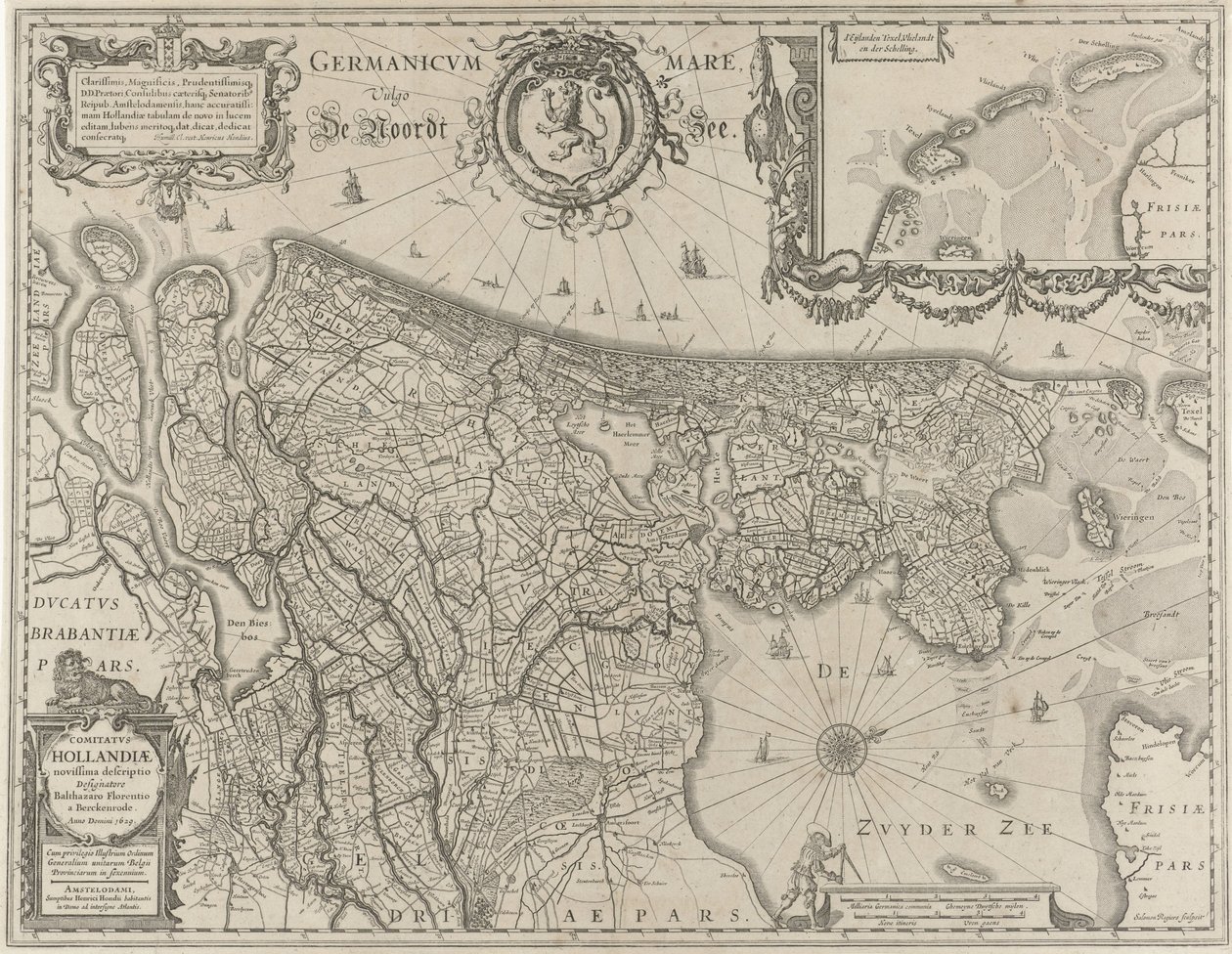Topografická mapa Holandska Comitatus Hollandiae (název na objektu) od Salomon Rogiers