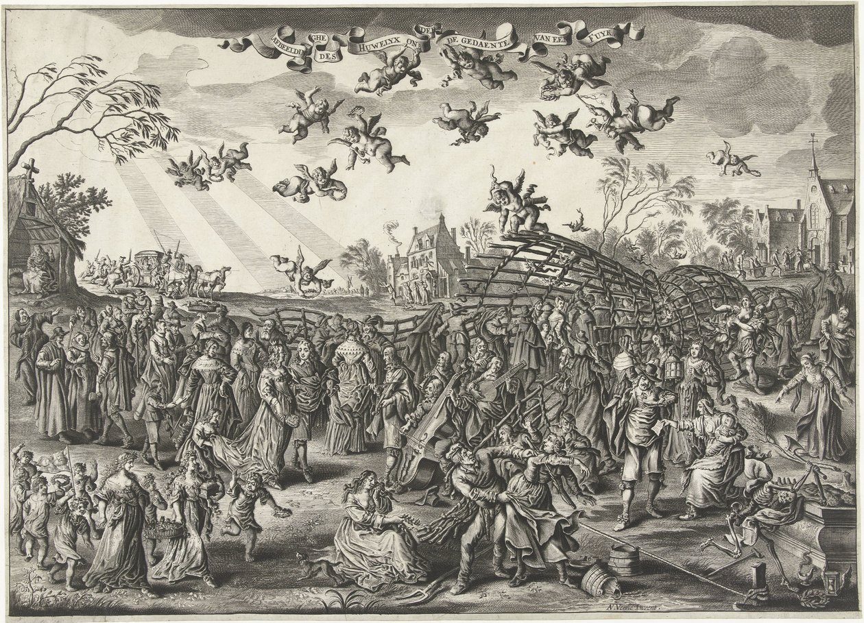 Manželská past: Alegorie manželství Obrázek huwelyxe ve tvaru fuyk (název na objektu) od Salomon Savery (attributed to)