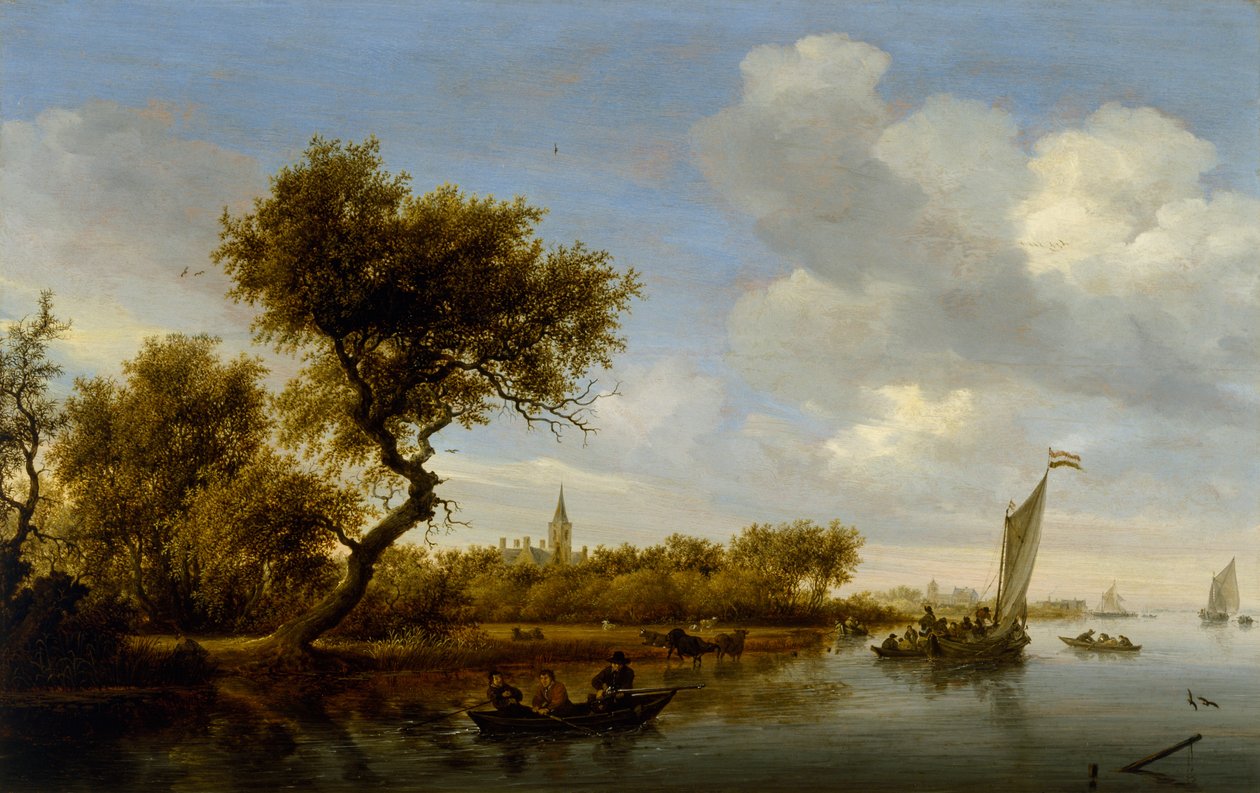 Říční krajina s kostelem v dálce, cca 1655-1660 (olej na dřevě) od Salomon van Ruisdael or Ruysdael