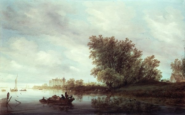 Zalesněná říční krajina s hradem (olej na panelu) od Salomon van Ruisdael or Ruysdael