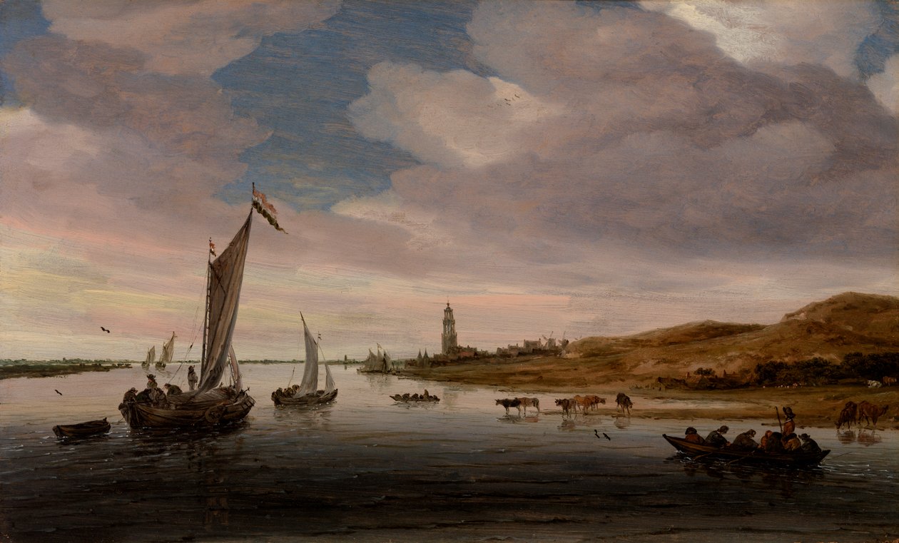 Výhled na řeku Rýn poblíž Rhenen od Salomon van Ruysdael
