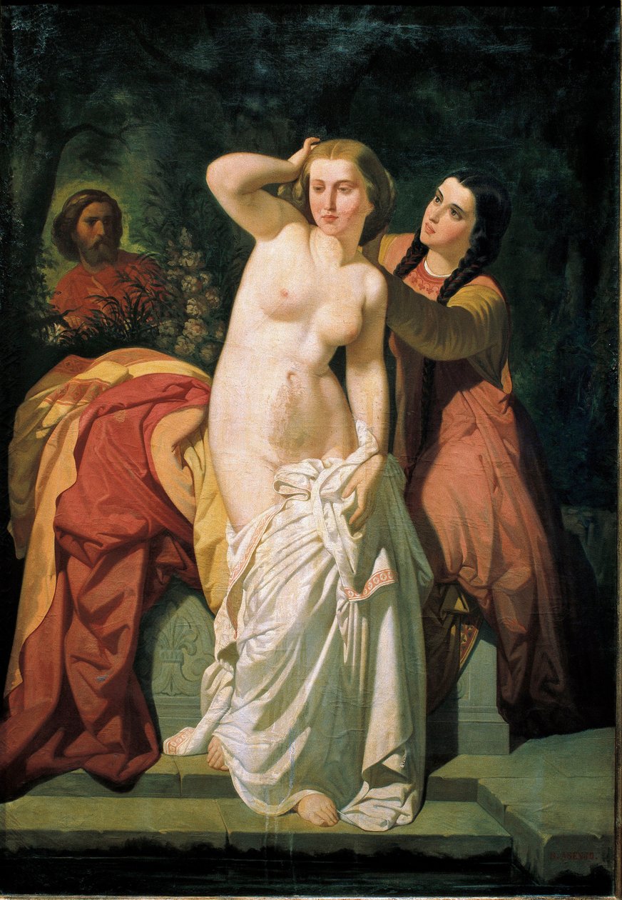 ""David a Bathsheba"" David sledoval, jak se Bathsheba koupe. Obraz Salustiana Asenjo Arozarena (1834-1897) 19. století Rozměr 131 x 89 cm Muzeum Navarra Pamplona Španělsko od Salustiano Asenjo