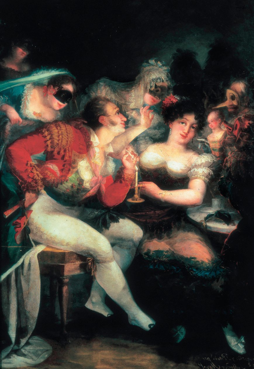 Kavárna během karnevalu, detail, c. 1824-25 (olej na plátně) od Salvador Mayol