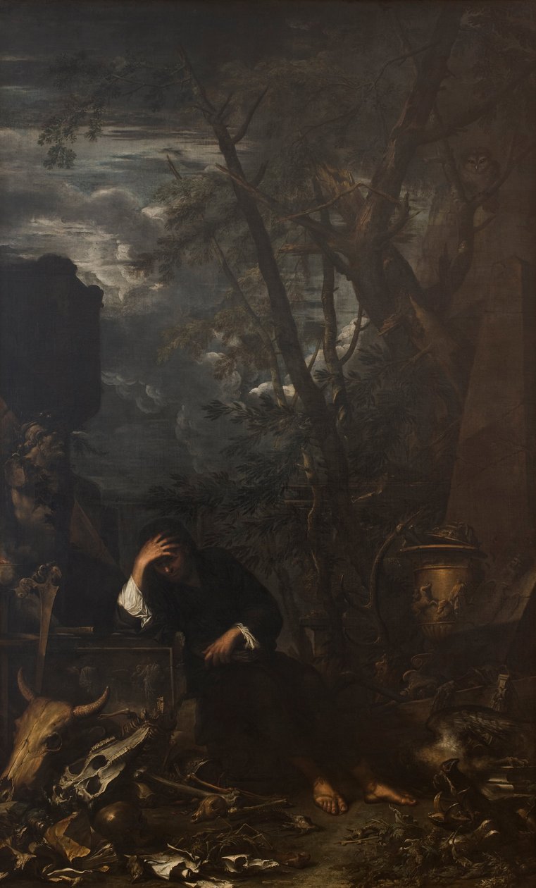 Demokritus v meditaci od Salvator Rosa