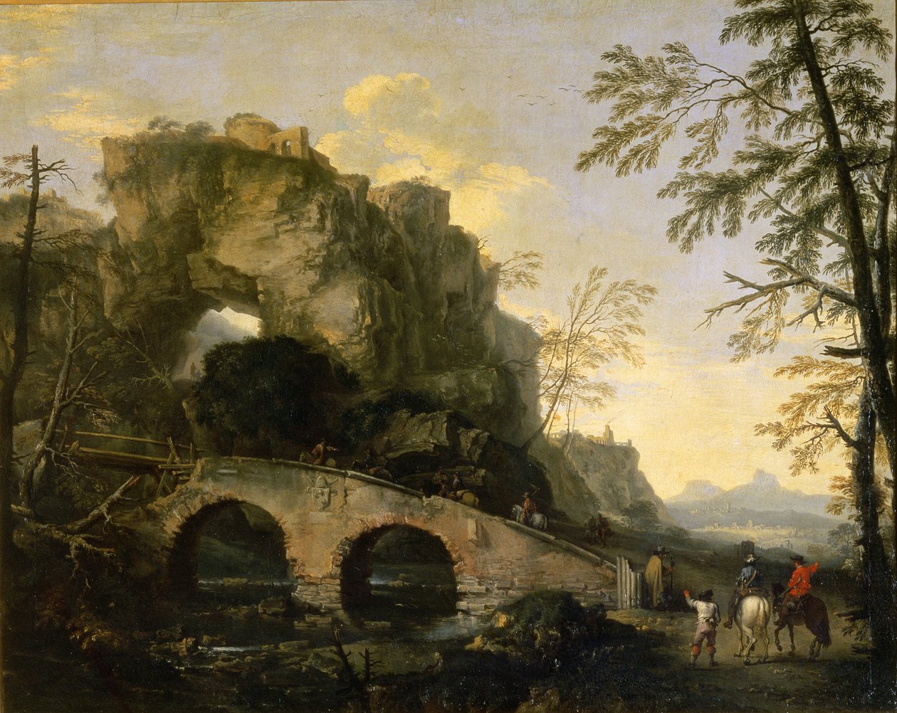 Krajina s rozpadlým mostem od Salvator Rosa