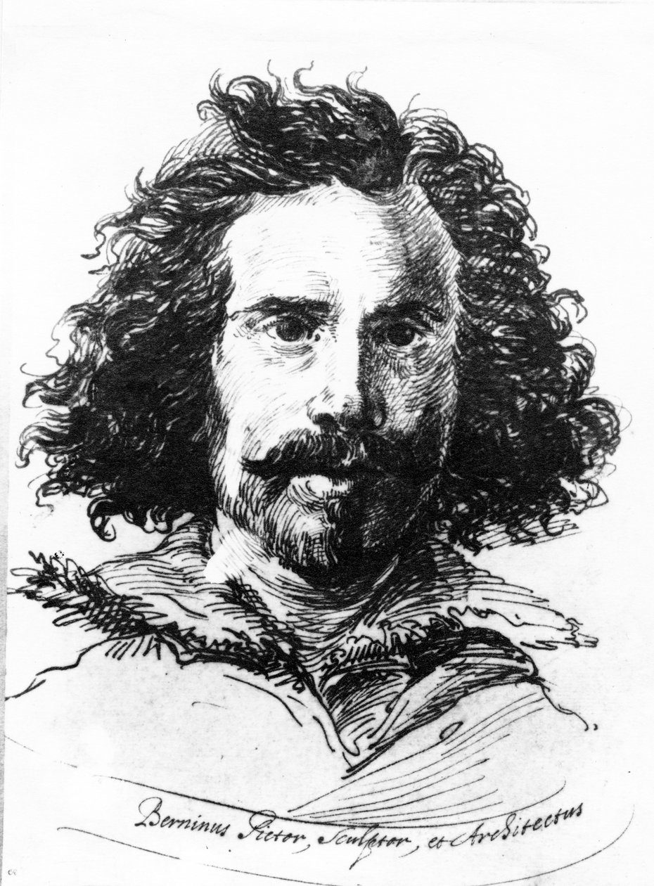 Portrét Giovanni Lorenza Berniniho, tisk James Basire, 1764 (lept s mezzotintou) od Salvator Rosa