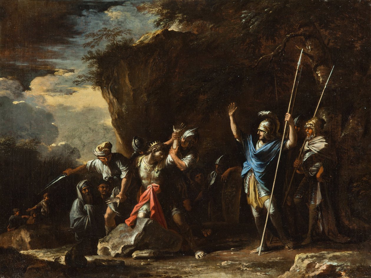 Scéna z řecké historie- Hluchoněmý syn krále Kroese brání Peršanům v zabití jeho ... od Salvator Rosa