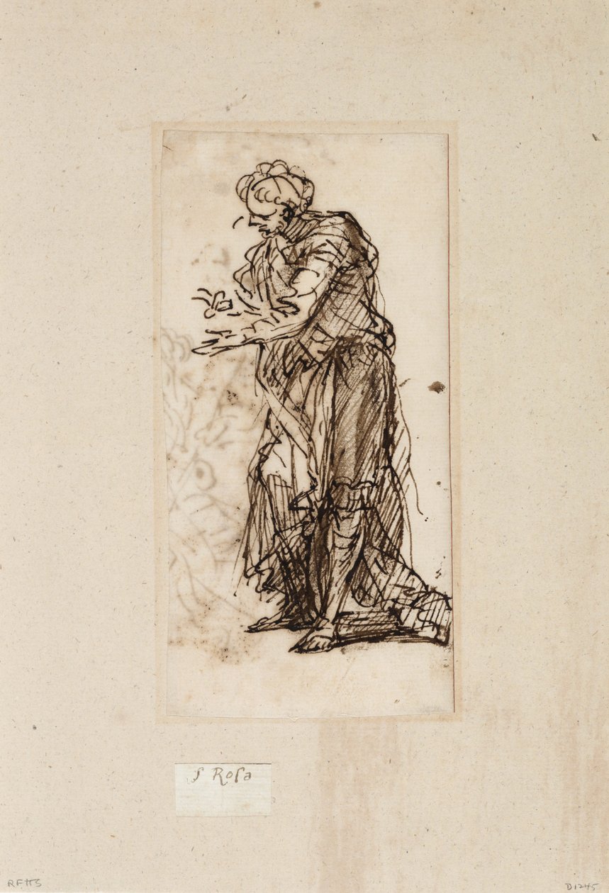 Stojící mužská postava (pero a inkoust s perem na papíře) od Salvator Rosa