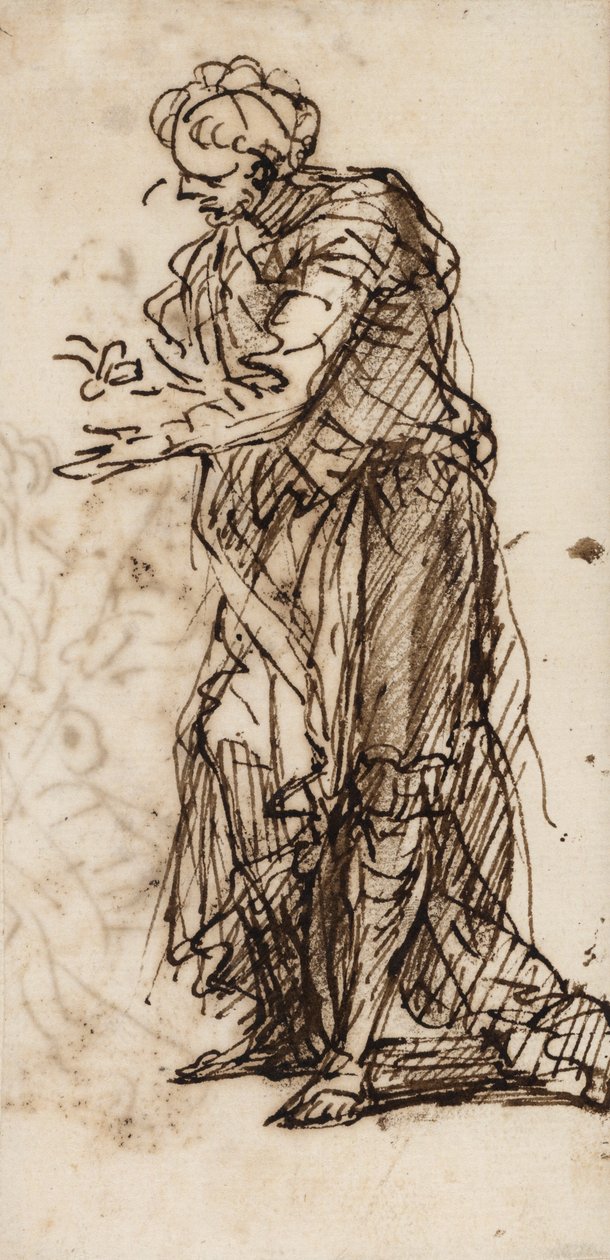 Stojící mužská postava (pero, inkoust a mytí na papíře) od Salvator Rosa